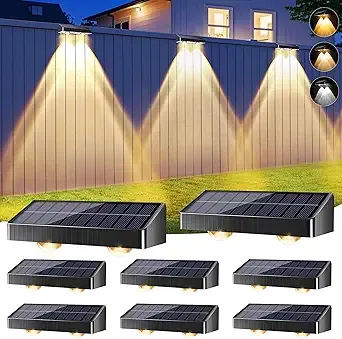 BrizLabs Solar Fence Lights Outdoor, 8 Pack 3 Colors(2700K/4500K/6500K) & 6 Modes Solar Wall Lights, 250lm LED Outdoor Deck Light IP65 Waterproof Fence Lighting for Outside Backyard Patio Railing Pool