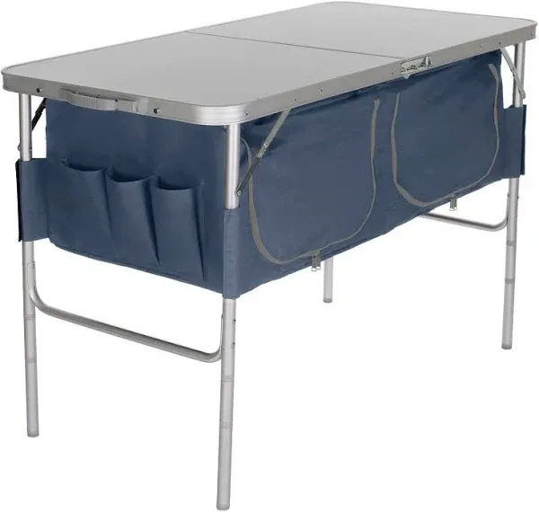 Camping World Fold-N-Half Table with Heat-Resistant Top and Storage Bins