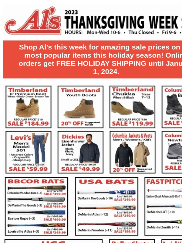 Al's Sporting Goods - Thanksgiving Sale 2023