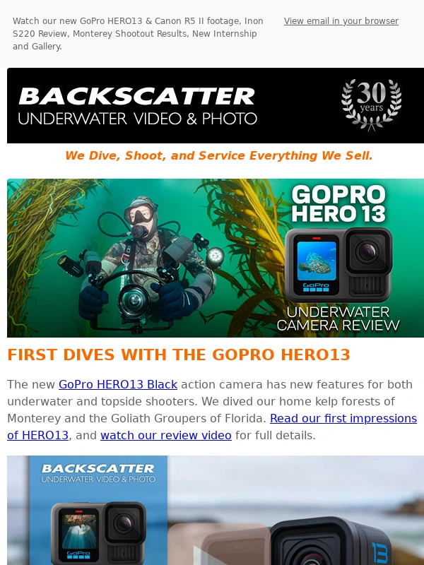 Backscatter - New GoPro Tests,Canon R5 II Video,Monterey Shootout Results,New Gallery