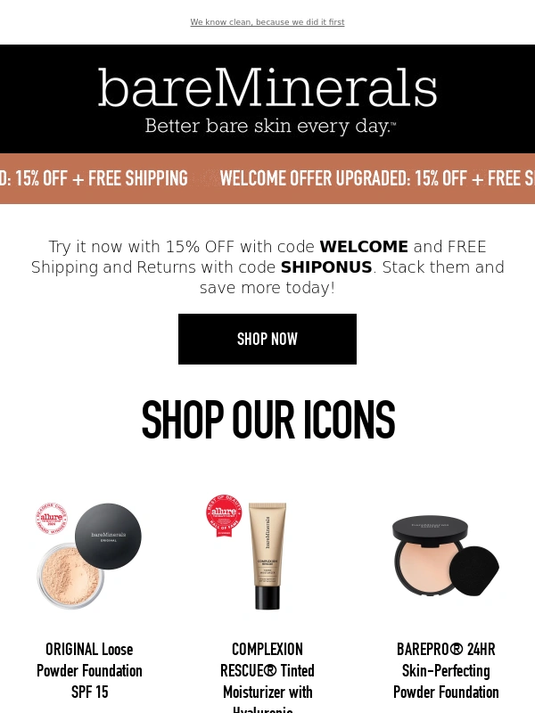 Bare Minerals - Just for you: 15% OFF + FREE Shipping ?