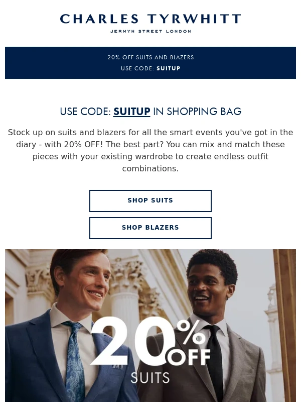 Charles Tyrwhitt - 20% OFF Suits and Blazers!