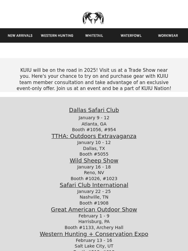 Kuiu - KUIU 2025 Trade Show Schedule