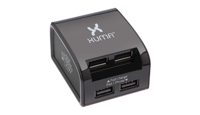 Xuma 4-Port USB Wall Charger with North American and European Adapters