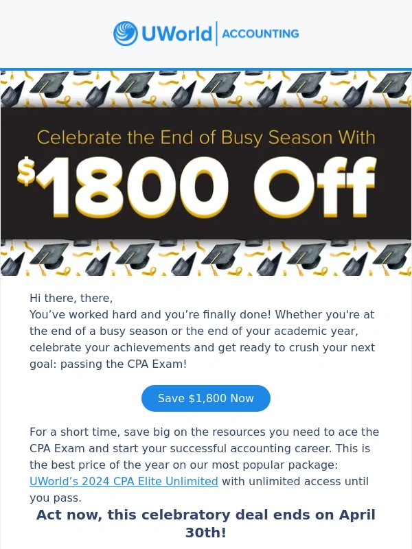 UWorld - Celebrate the End of Busy Season With $1800 Off