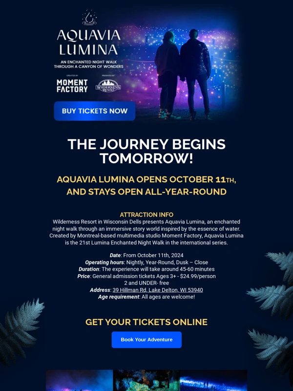 Wisconsin Dells - ? Aquavia Lumina OPENS TOMORROW,Oct. 11th! ?