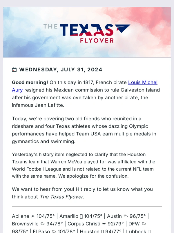 Sam's Club - Paxton Wins Massive Settlement,Texans Shine At Olympics,and a Rideshare Reunion