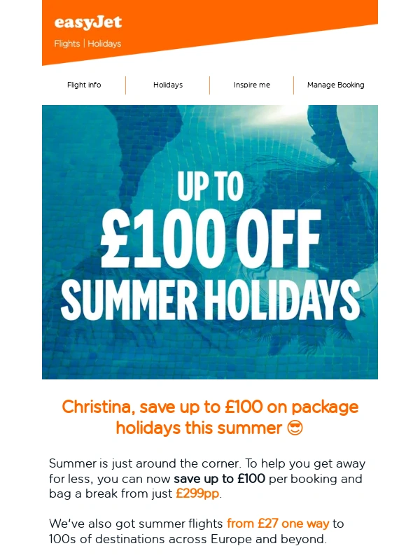 easyJet - Up to £100 off summer holidays ?