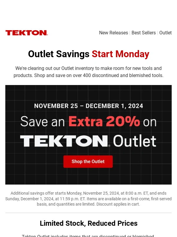 Tekton - Starts Monday: Save an Extra 20% on Tekton Outlet