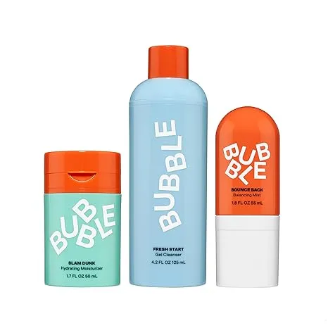 Bubble Skincare Slam Dunk Face Moisturizer (50ml) + Fresh Start Gel Cleanser (125ml) + Bounce Back Balancing Facial Toner Mist (55ml)