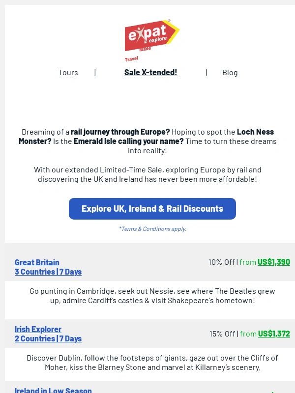 Expat Explore - ? BIG Savings on UK,Ireland & Rail Tours