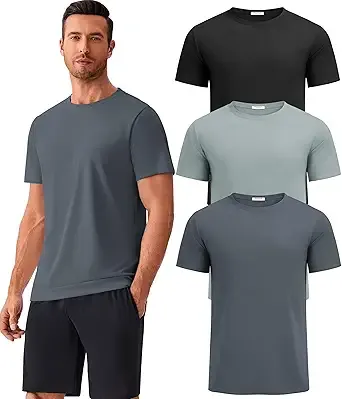 PINSPARK Mens 3 Pack Workout Shirts Quick Dry Moisture Wicking Crewneck Tee Shirt Mesh Athletic T-Shirts