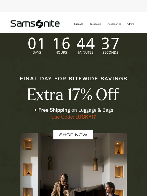 Samsonite - Final Hours to Save an Extra 17% Off Sitewide