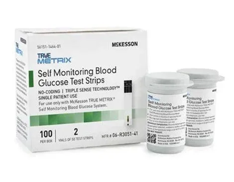 McKesson TRUE METRIX Self Monitoring Blood Glucose Test Strips,06-R3051-41,Blood Glucose Test Strips,100/BX ,12/Case From Rehab Store