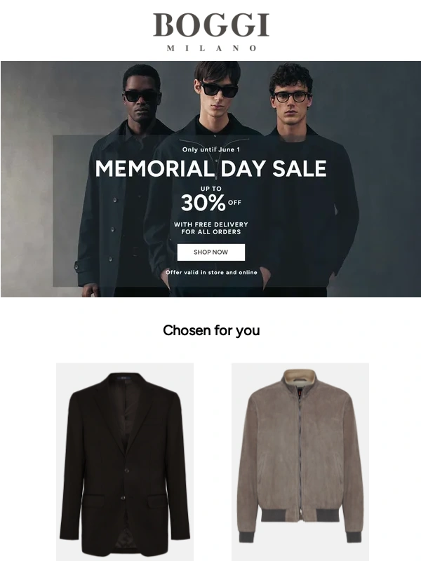 Boggi - Memorial Day Sale: up to 30% off with free delivery