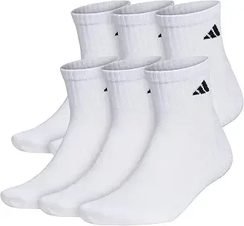 adidas Men's Socks, Athletic Cushioned Quarter 6-Pack, Ankle Fit with Arch Support