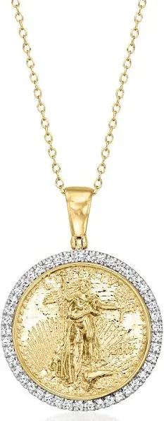 18kt Gold Over Sterling .5 ctw Diamond Replica Liberty Coin Pendant Necklace
