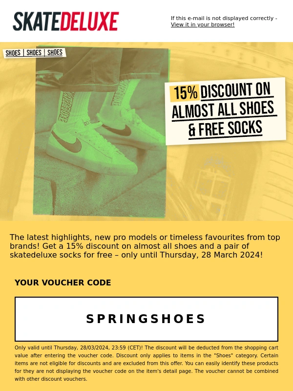 Skatedeluxe - 15 % off shoes & new stuff from adidas,Element and Co