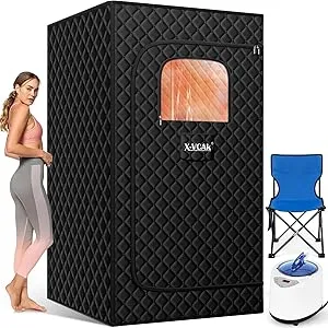 X-Vcak Portable 2.6' x 2.6' x 5.9' 9-Level Steam Sauna Box Tent with Steamer, Chair