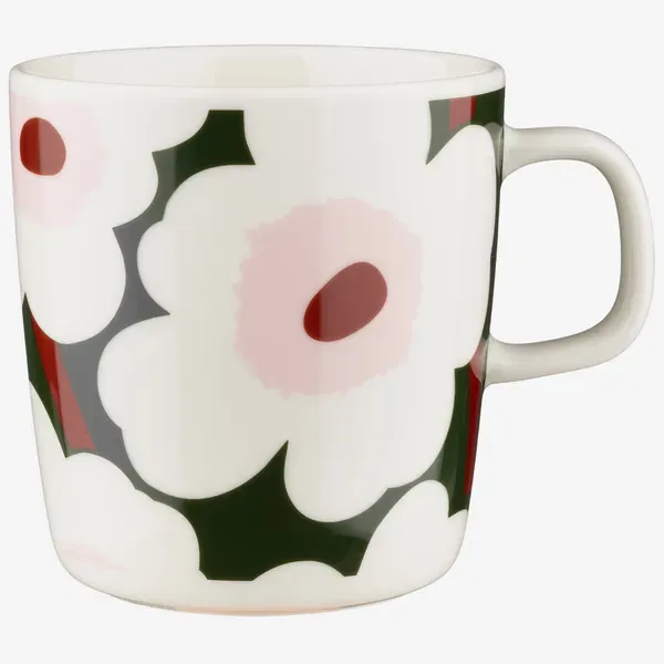 Marimekko Oiva Unikko Mug - White / Dark Green / Light Pink