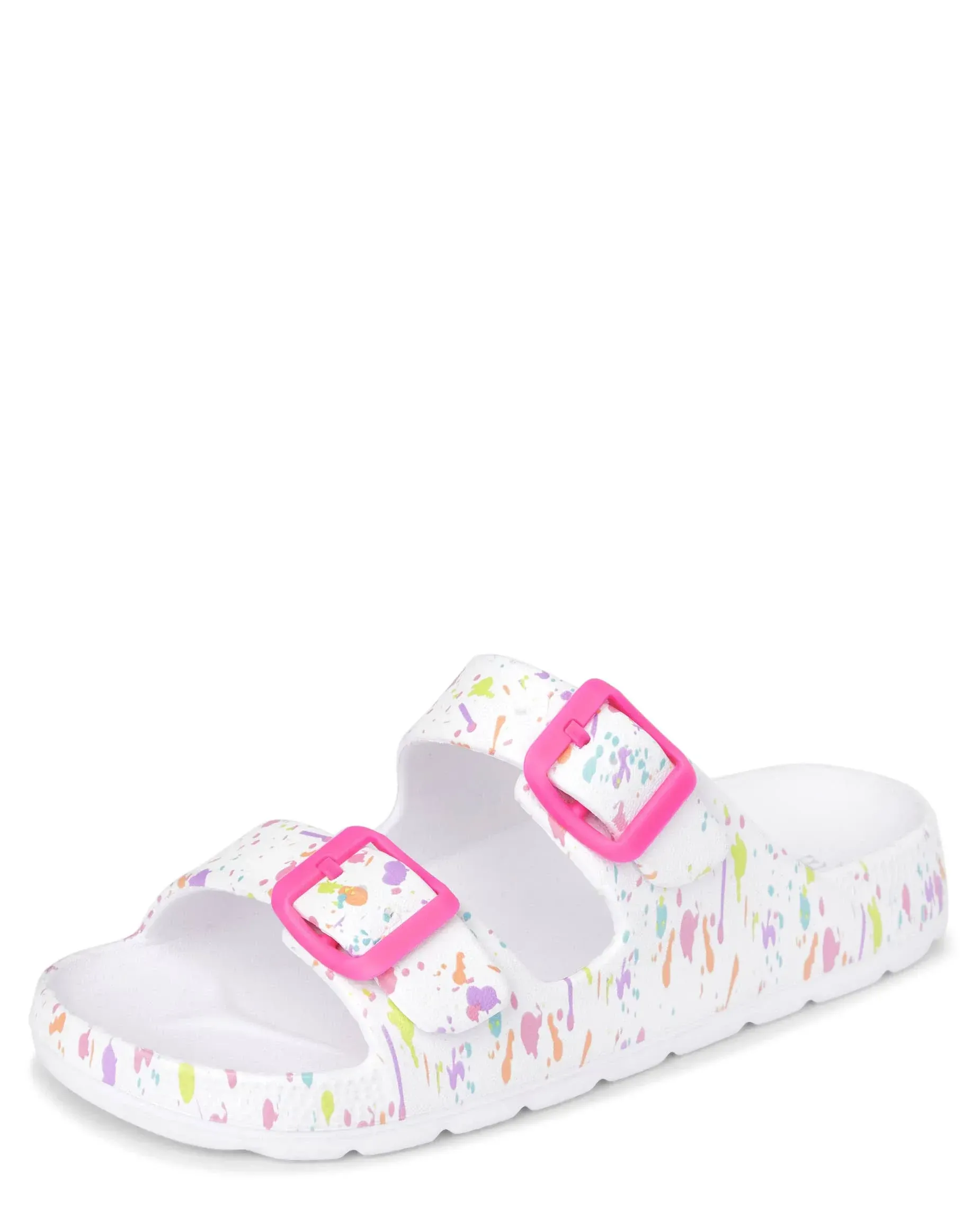 Girls  Paint Splatter Buckle Slides - White