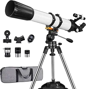 CVLIFE 90mm Aperture 800mm Professional Telescope for Adults High Powered, Refractor Telescope for Astronomy Beginners with Stainless Steel Tripod, Phone Adapter and Carry Bag