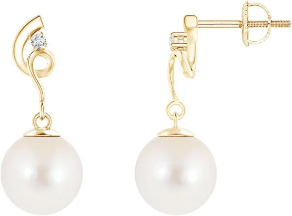 Freshwater Pearl Drop Earrings with Bezel Diamond