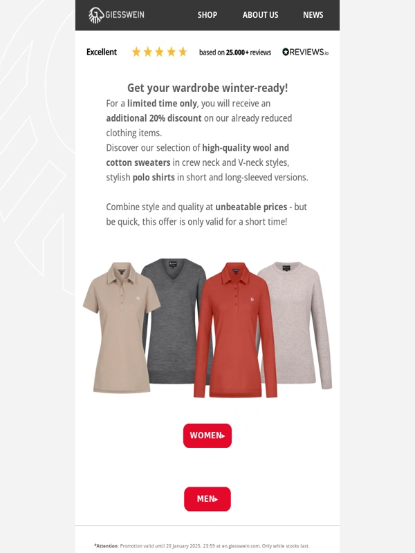 Giesswein - Save an additional 20% on already reduced clothing!