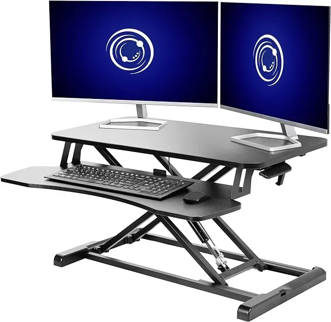 VIVO 32 inch Desk Converter, K Series, Height Adjustable Sit to Stand Riser, Dual Monitor and Laptop Workstation with Wide Keyboard Tray, Black, DESK-V000K