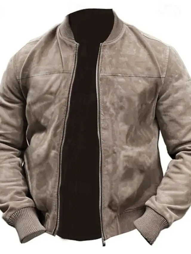Men's Bomber Jacket Transition Jacket Daily Windbreaker Pocket All Seasons Plain Casual Stand Collar Regular Black Brown Army Green Dark Blue Light Bl
