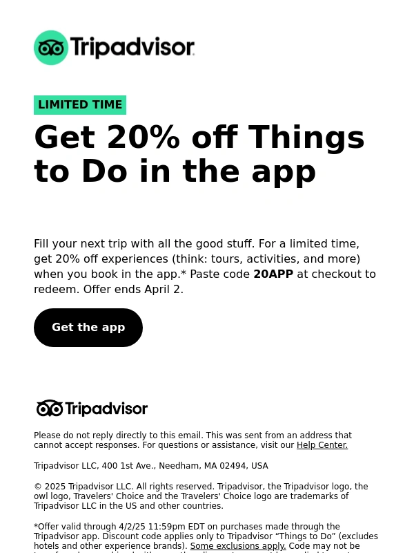 TripAdvisor - Get 20% off experiences—only in the app