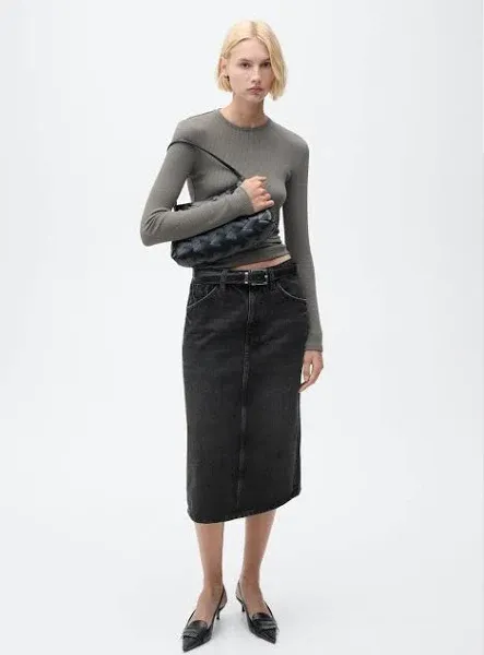 MANGO Women's Denim Midi-Skirt