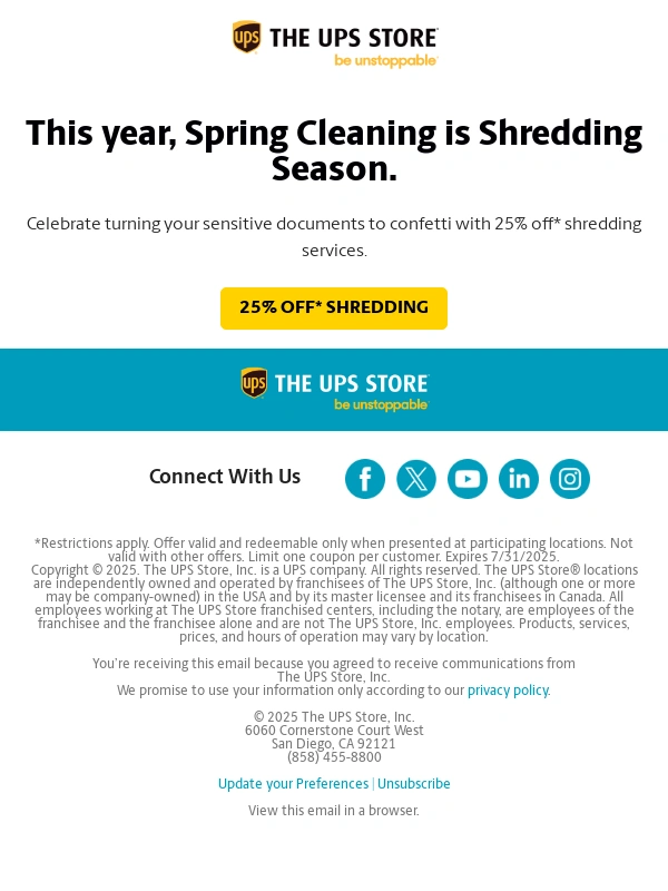 Ups Store - 25% Off* Shredding Services