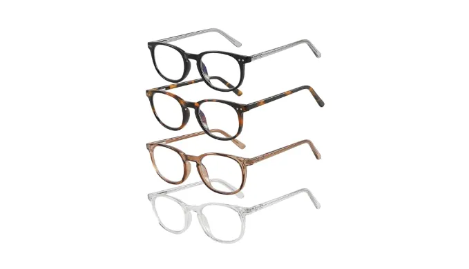 KSSESSE Reading Glasses for Men Women Blue Light Blocking Oval Readers with Spring Hinge 4 Pack 2.0