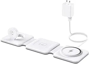 Charging Station for Apple Multiple Devices - 3 in 1 Foldable Magnetic Wireless Charger Dock - Travel Charging Pad for iPhone 16 15 14 13 12 Pro Max Plus Watch & Airpods