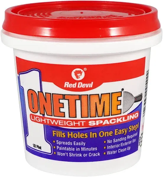 Red Devil 0542 ONETIME Lightweight Spackle Wall Repair, Spackling for Holes Drywall, 1/2 Pint, White, 8 Ounce, Made in USA $2.97