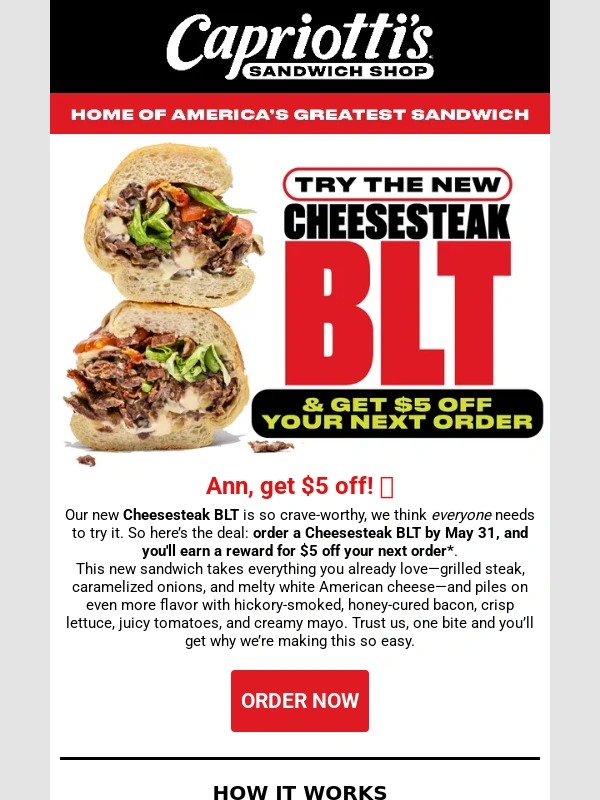 Hooters - ? $5 Reward When You Try the Cheesesteak BLT (Ends May 31!)