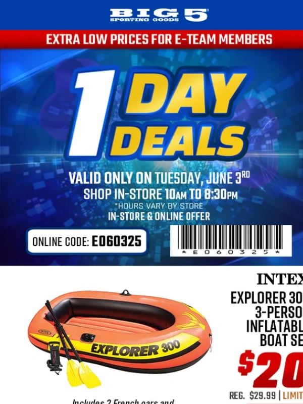 Big 5 Sporting Goods - $79 Z-Shade 12'x12' Canopy + $35 Intex 14'' Queen Airbed + Other One Day Deals,Tuesday Only!