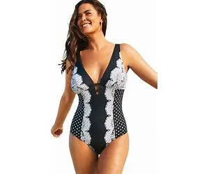 Plus Size Women's Deep V-Neck One Piece Swimsuit By Swimsuits For All In Rose Gold Foil Print (Size 8)