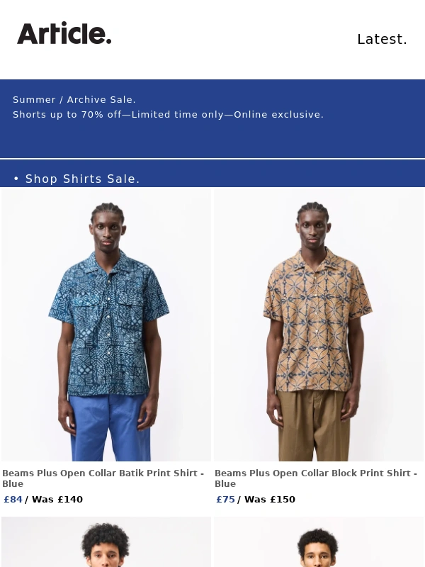 Article - SUMMER ARCHIVE SALE: Shirts / Up to 70% Off. ?