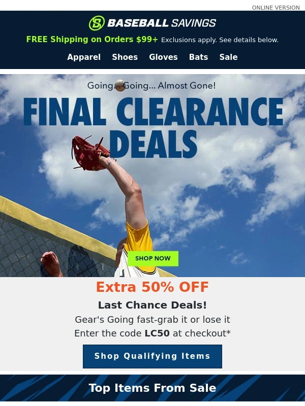 Baseball Savings - Extra 50% OFF Gear Already Marked Down? You Read That Right