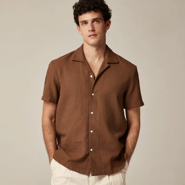 J.Crew Short-Sleeved Textured Cotton Camp-Collar Shirt