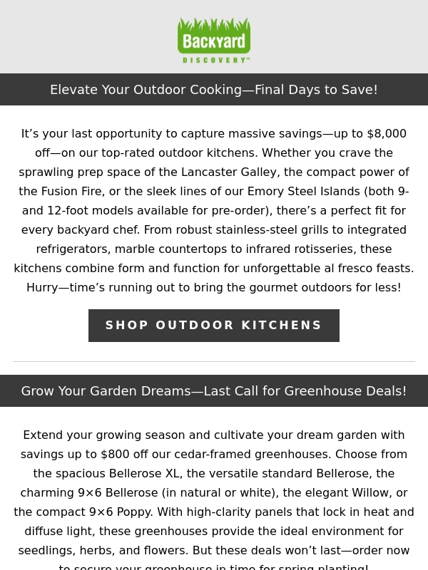 Backyard Discovery - Last Chance to Save—Our Spring Sale Ends Soon!