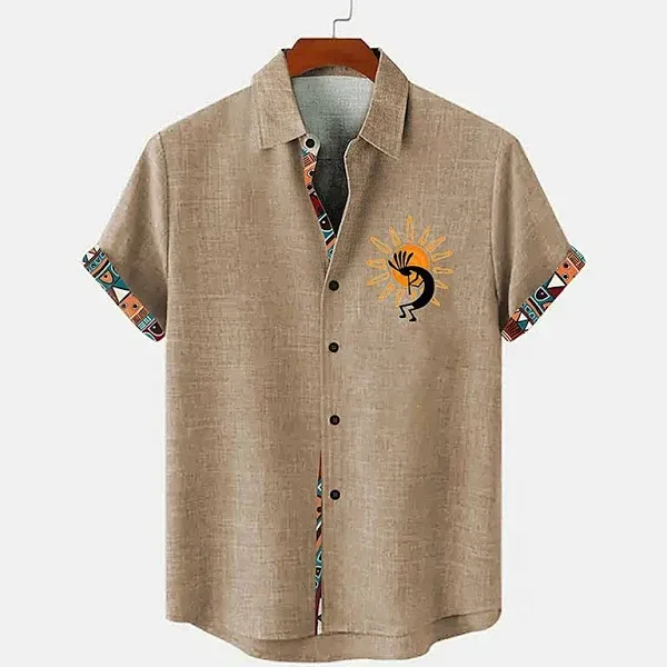 Men's Shirt Linen Shirt Summer Hawaiian Shirt Retro Shirts Vintage Shirt Ethnic Shirt Daily Light Green Blue Sky Blue Brown Short Sleeve Turndown Summer Spring Clothing Apparel