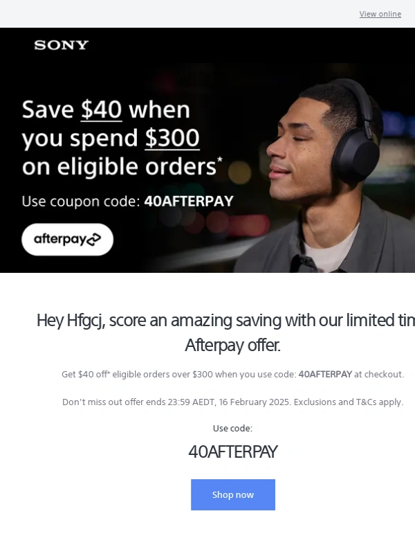 Sony - Get $40 Off eligible orders over $300
