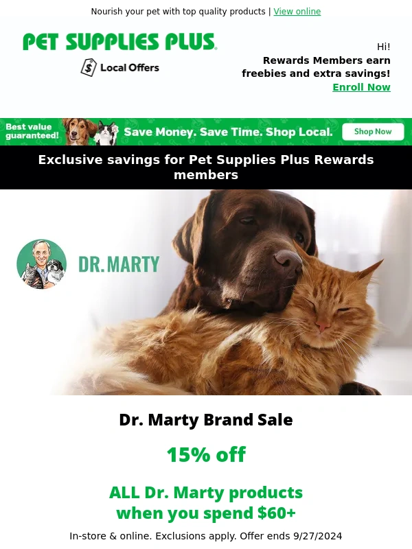 Pet Supplies Plus - 15% OFF ALL DR. MARTY PET PRODUCTS!