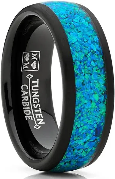 Men's Tungsten Wedding Band Engagement Ring with Crushed Opal