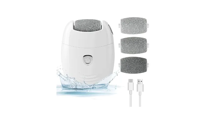Electric Foot Callus Remover & Pedicure Kit w/3 Heads, 2-Speed Rechargeable (5W/500mAh) – Professional Foot File for Dead Skin, Calluses & Cracked Heels – Ergonomic Design w/Safety Lock-Home Spa&Gift