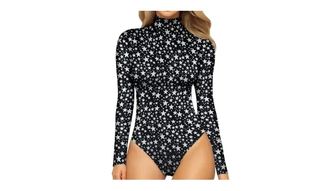 MANGOPOP Womens Mock Turtle Neck Long Sleeve Tops Bodysuit Jumpsuit