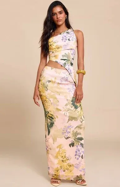 Women's Pink Floral Print Chiffon Maxi Skirt